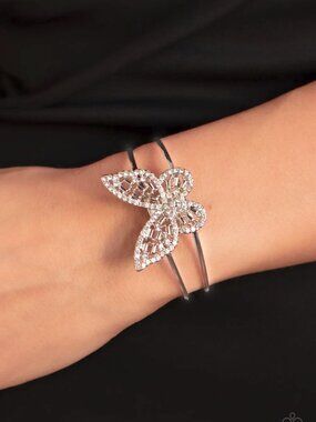 Paparazzi Jewelry Accessories - Butterfly Bella - White Bracelet - Vintage
